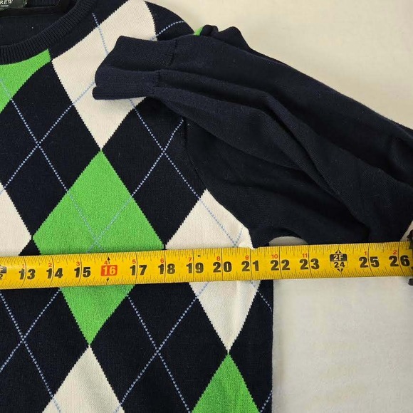 J Crew Mens Argyle Sweater Navy Green White Pima Cotton L Classic Preppy - Picture 5 of 6